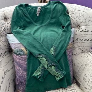 Vintage Free People Crafty Lace Cuff Thermal Emerald Green 💚